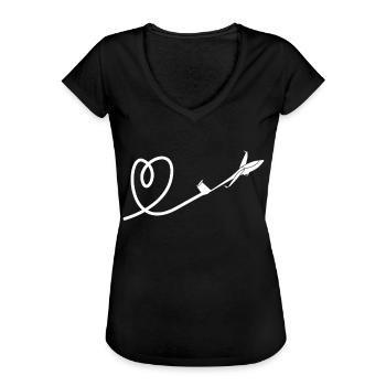 Segelflugzeug Herz Segelflieger - Frauen Vintage T-Shirt - Schwarz - Vorne - Danielle (179cm)
