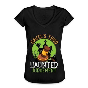 Gavel's Thud Haunted Judgement Attorney Hallow - Women's Vintage T-Shirt - black - Front - Danielle (179cm)
