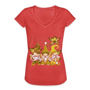 Gnomies Réveillon du Nouvel An - T-shirt vintage Femme - rouge chiné - Devant - Danielle (179cm)
