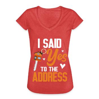 J’ai dit oui à l’adresse - T-shirt vintage Femme - rouge chiné - Devant - Danielle (179cm)