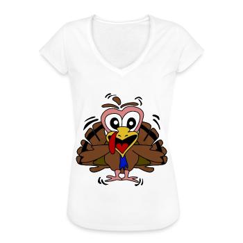 Gekke Turkije Kalkoenen Thanksgiving - Vrouwen Vintage T-shirt - zwart - Voor - Danielle (179cm)