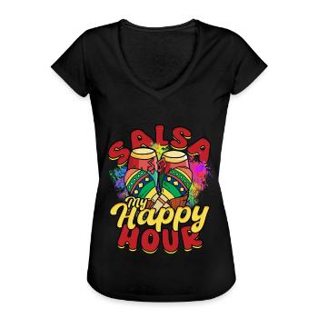 Salsa My Happy Hour Salsero Salsera - Frauen Vintage T-Shirt - Schwarz - Vorne - Danielle (179cm)
