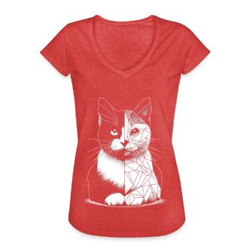 Geometrische polygonale Katze - Frauen Vintage T-Shirt - Rot meliert - Vorne - Danielle (179cm)