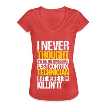 Exterminateur de lutte antiparasitaire - T-shirt vintage Femme - rouge chiné - Devant - Danielle (179cm)