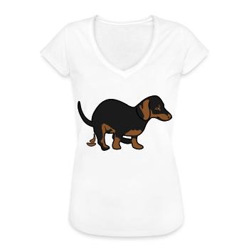 Blague sur le teckel - T-shirt vintage Femme - noir - Devant - Danielle (179cm)