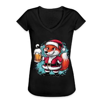 Fuchs fox Ugly Christmas Weihnachten Xmas Bier - Frauen Vintage T-Shirt - Schwarz - Vorne - Danielle (179cm)