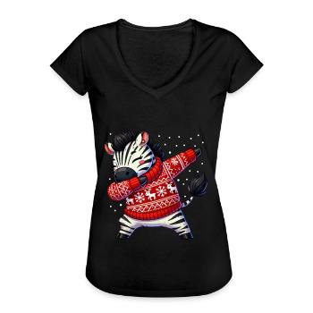 Zebra Lover Weihnachten Xmas Zebra Ugly Christmas - Women's Vintage T-Shirt - black - Front - Danielle (179cm)