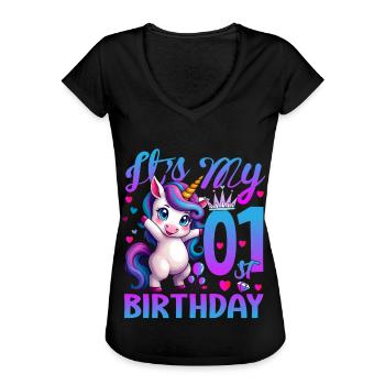 1. Geburtstag Einhorn Es ist mein 1. Geburtstag - Frauen Vintage T-Shirt - Schwarz - Vorne - Danielle (179cm)
