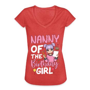 Barnepige af fødselsdagspigen - Dame vintage T-shirt - rød meleret - Foran - Danielle (179cm)
