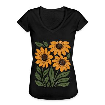 Sonnenblume inspirierte Retro-Wildblume - Frauen Vintage T-Shirt - Schwarz - Vorne - Danielle (179cm)