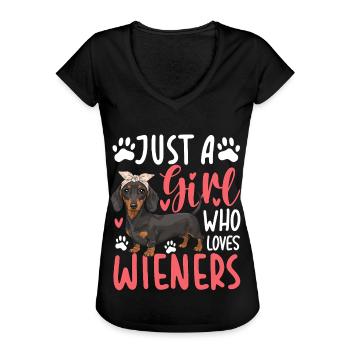 Juste une fille qui aime les saucisses fumées - T-shirt vintage Femme - noir - Devant - Danielle (179cm)