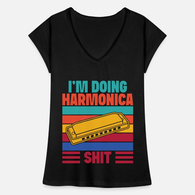 Funny Harmonica Player Doing Shit Harmonica Frauen Vintage T-Shirt