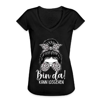 Bin Da Kann Losgehen - Frauen Vintage T-Shirt - Schwarz - Vorne - Danielle (179cm)