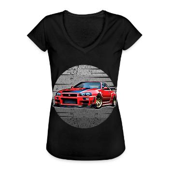 Jdm / Tuning / Turbocompresseur / Jantes / Chiptuning - T-shirt vintage Femme - noir - Devant - Danielle (179cm)