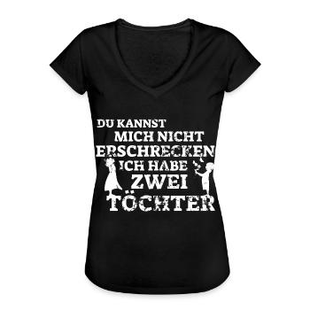 Tochter Zwei Töchter Papa Mama Geschenk Spruch - Frauen Vintage T-Shirt - Schwarz - Vorne
