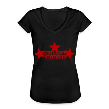 Anti fascist three stars star - Women's Vintage T-Shirt - black - Front - Danielle (179cm)