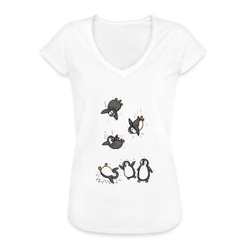 Pinguin - Frauen Vintage T-Shirt - Schwarz - Vorne