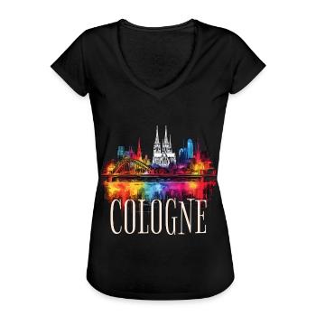 Köln Skyline Kölner Dom Deutschland Stadt Bunt - Frauen Vintage T-Shirt - Schwarz - Vorne