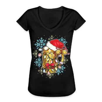 Santa Mütze Bierkrug Weihnachten Bier Liebhaber - Frauen Vintage T-Shirt - Schwarz - Vorne - Danielle (179cm)