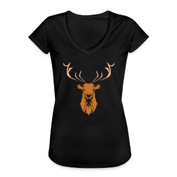 Hirschkopf Hirschgeweih Hirsch Geweih - Frauen Vintage T-Shirt - Schwarz - Vorne - Danielle (179cm)