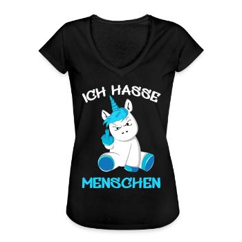 Ich hasse Menschen Einhorn Unicorn - Frauen Vintage T-Shirt - Schwarz - Vorne - Danielle (179cm)
