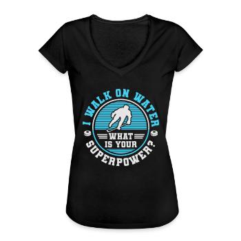 i walk on water what is your superpower blue - T-shirt vintage Femme - noir - Devant - Danielle (179cm)