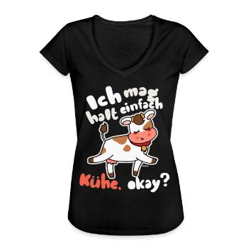Ich mag halt einfach Kühe Landwirt Bauer - Frauen Vintage T-Shirt - Schwarz - Vorne