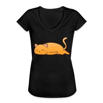 Sleeping Cat - Women's Vintage T-Shirt - black - Front - Danielle (179cm)
