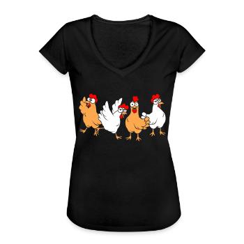 Lustige Hühner - Frauen Vintage T-Shirt - Schwarz - Vorne