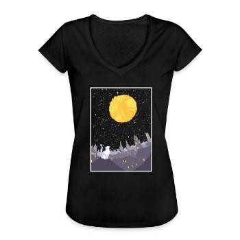 Chat à la recherche dans le ciel lune amant de tricot - T-shirt vintage Femme - noir - Devant - Danielle (179cm)