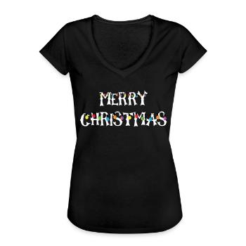 Frohe Weihnachten Lichterkette Geschenk - Frauen Vintage T-Shirt - Schwarz - Vorne