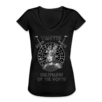 Valkyrie Shieldmaiden of the North - Frauen Vintage T-Shirt - Schwarz - Vorne - Danielle (179cm)