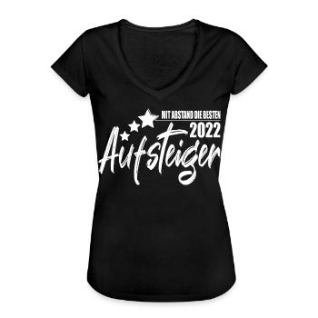 Aufsteiger 2022 Aufstiegstrikot 22 Liga Meister - Frauen Vintage T-Shirt - Schwarz - Vorne - Danielle (179cm)