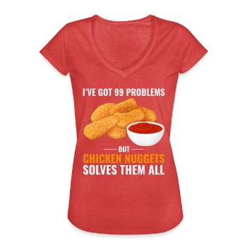 Chicken Nuggets Fast Food Lustiger Spruch - Frauen Vintage T-Shirt - Rot meliert - Vorne - Danielle (179cm)