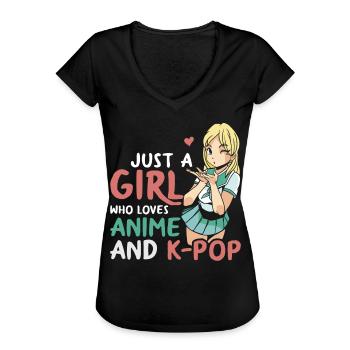 Just A Girl Who Loves Anime And K-Pop - Women's Vintage T-Shirt - black - Front - Danielle (179cm)