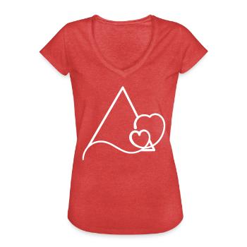 Cadre triangulaire avec cœur texte de base - T-shirt vintage Femme - rouge chiné - Devant - Danielle (179cm)