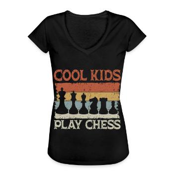Coole Kinder Spielen Schach Vintage Schachspieler - Frauen Vintage T-Shirt - Schwarz - Vorne