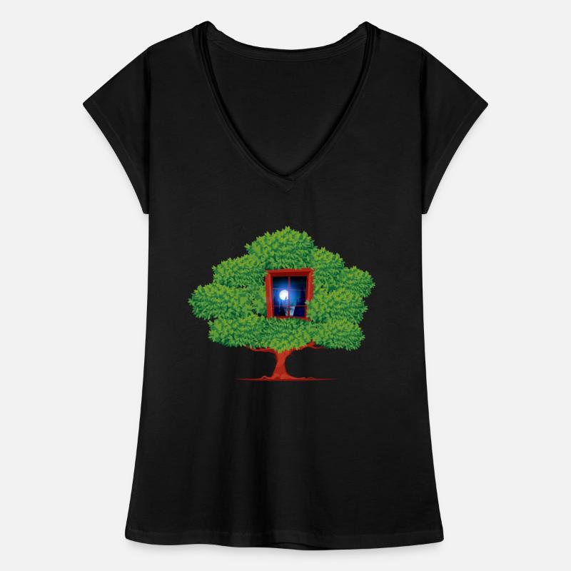 Tree Window Night Abstract T-shirt vintage Femme