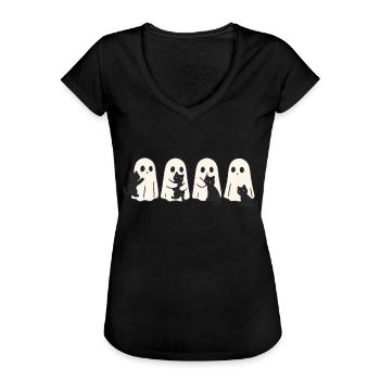 Geist & Katze – Halloween Fun - Frauen Vintage T-Shirt - Schwarz - Vorne - Danielle (179cm)