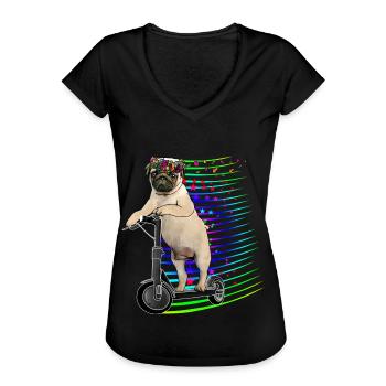 Escooter Mops mit Blumenkranz Electricscooter - Frauen Vintage T-Shirt - Schwarz - Vorne - Danielle (179cm)