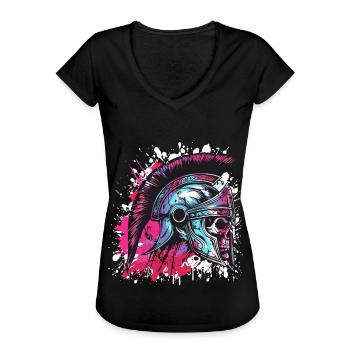 Spartaner Totenkopf Helm - Frauen Vintage T-Shirt - Schwarz - Vorne