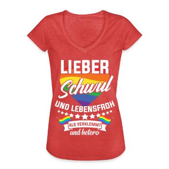 Cadeau gai drôle - T-shirt vintage Femme - rouge chiné - Devant - Danielle (179cm)