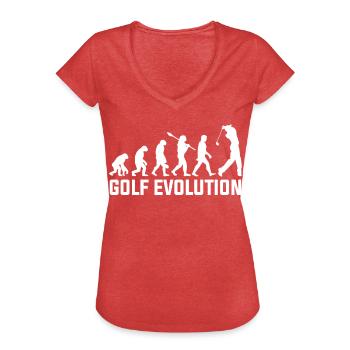 Evolution du golf - T-shirt vintage Femme - rouge chiné - Devant - Danielle (179cm)