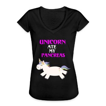 Diabetes Type 1 Einhorn Lustig Pankreas - Frauen Vintage T-Shirt - Schwarz - Vorne