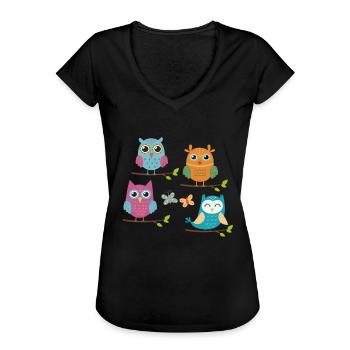 Eule - Frauen Vintage T-Shirt - Schwarz - Vorne - Danielle (179cm)