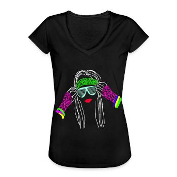 Retro Neon Farben 80er Style Party - Frauen Vintage T-Shirt - Schwarz - Vorne - Danielle (179cm)