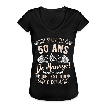 50è anniverssaire de mariage - T-shirt vintage Femme - noir - Devant - Danielle (179cm)