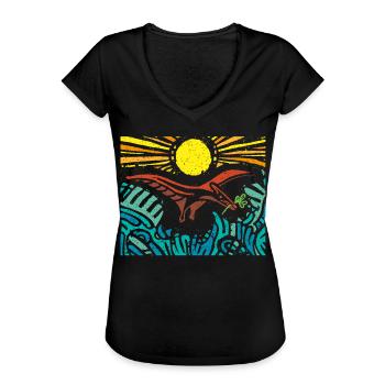 Dinosaur Fossils Dino Flying Dinosaurs - Women's Vintage T-Shirt - black - Front - Danielle (179cm)
