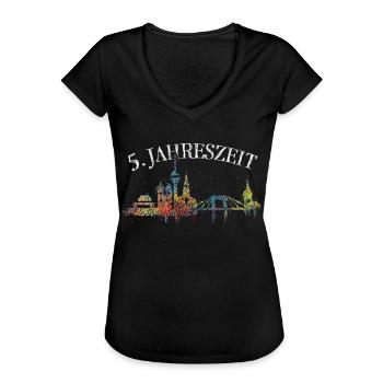 Skyline Düsseldorf Karneval 5. Fünfte Jahreszeit - Frauen Vintage T-Shirt - Schwarz - Vorne - Danielle (179cm)