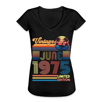 anniversaire juin 1975. June 1975 Juin 1975 Cadeau - T-shirt vintage Femme - noir - Devant - Danielle (179cm)